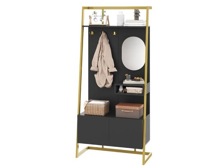 Garde-robe compacte minimaliste moderne armoire multifonctionnelle ouverte avec miroir crochets en métal garde-robes avec banque