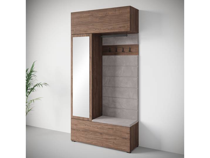 Garderoben-Set HOME AFFAIRE TEJO , villa nussbaum, B:115cm H:231,9cm T:37,5cm, Holzwerkstoff, Kastenmöbel-Sets, Garderoben-Set, Spiegel Schrank Element flexibel links/rechts einsetzbar