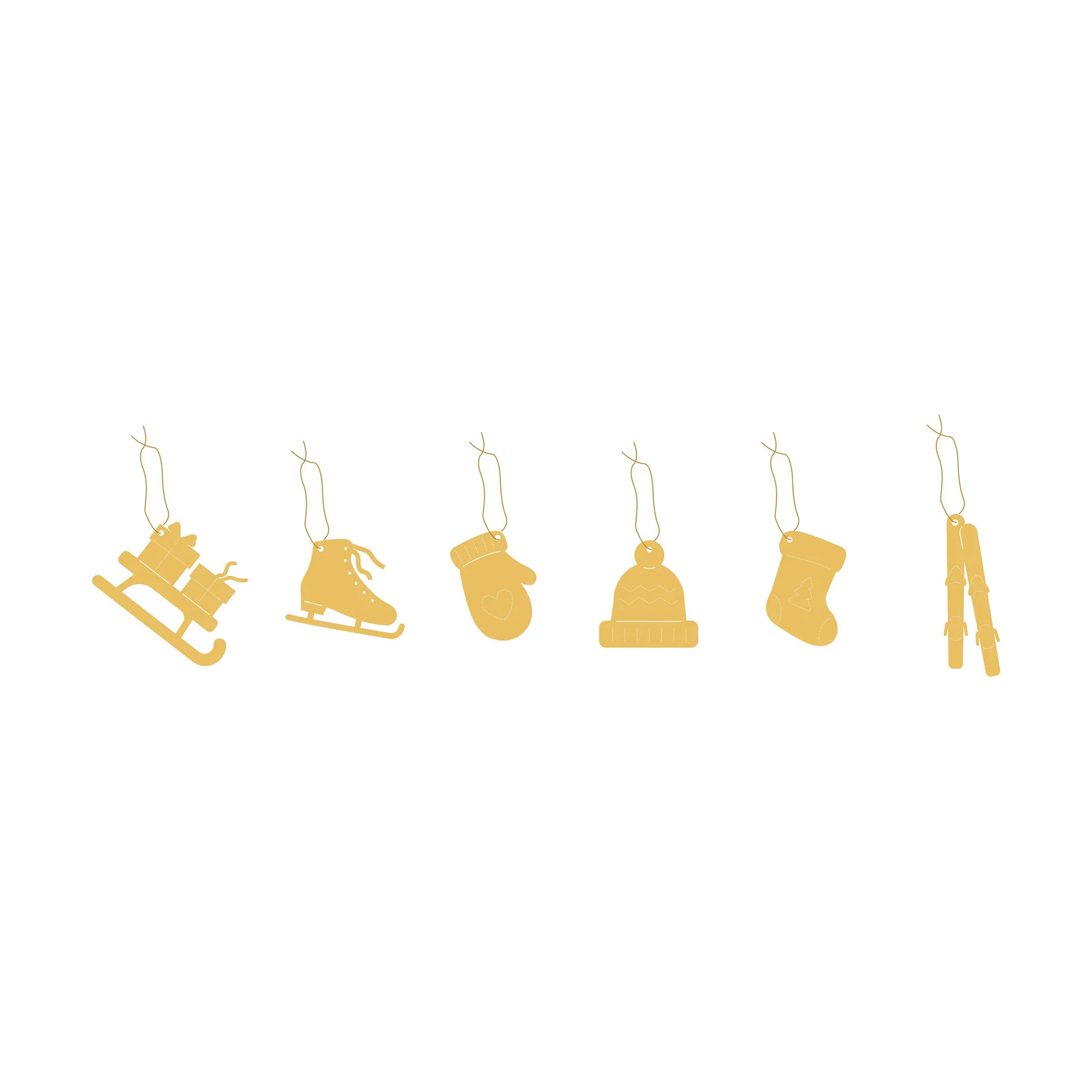 Cooee Design Deco Winter activities kersthangertjes 6 stuks Messing