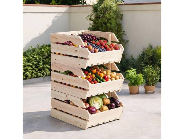 Salon Bas De Jardin Ensemble Canape Fauteuil Et Table De Jardin - Étagère à fruits 3 étages empilables en bois de sapin naturel