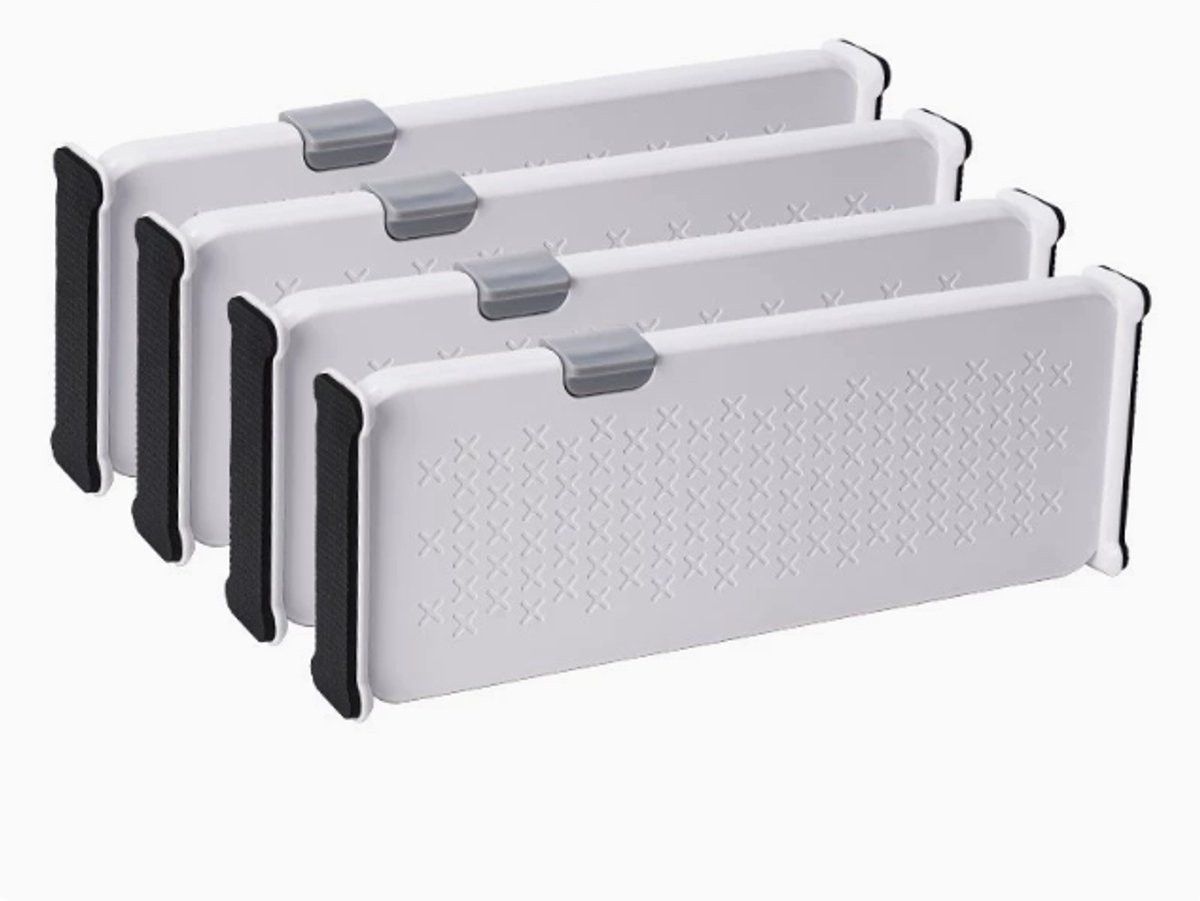 Set van 4 verstelbare ladeverdelers voor keuken, kantoor of badkamer, plastic