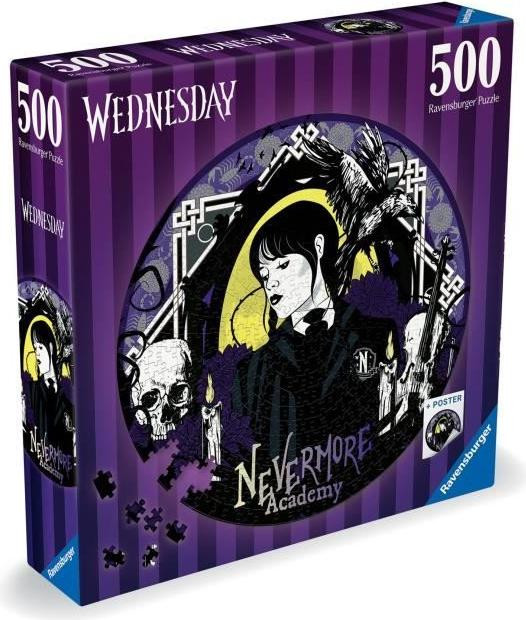 Ravensburger Puzzel Mercredi Adams 500 stukjes rond voor kinderen vanaf 10 jaar