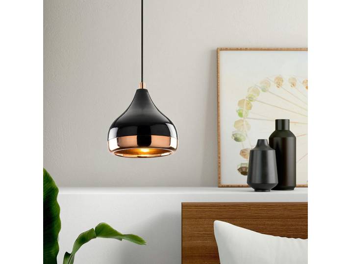 Suspension moderne laquée noire et cuivre, forme goutte SILE