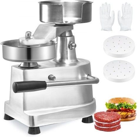 VEVOR Commerciële Burger Patty Maker, RVS, Zilver, 13 cm