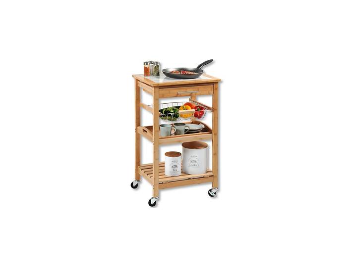 Küchenwagen KESPER Bambus, mit abnehmbarem Tablett und Gemüsekorb , braun, B:48cm H:81cm T:38cm, Bambus, Keramik, Metall, Rollwagen, Küchenwagen