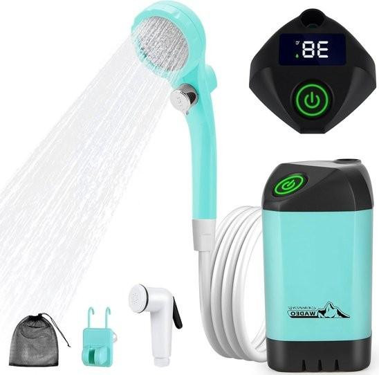 Draagbare campingdouche met oplaadbare 6000 mAh accu en pomp voor camping, reizen en tuinieren