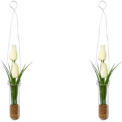 Kunstblume OTTO HOME "Tulpen in Hängevase", weiß, B:4cm H:35cm, Kunststoff, Kunstpflanzen