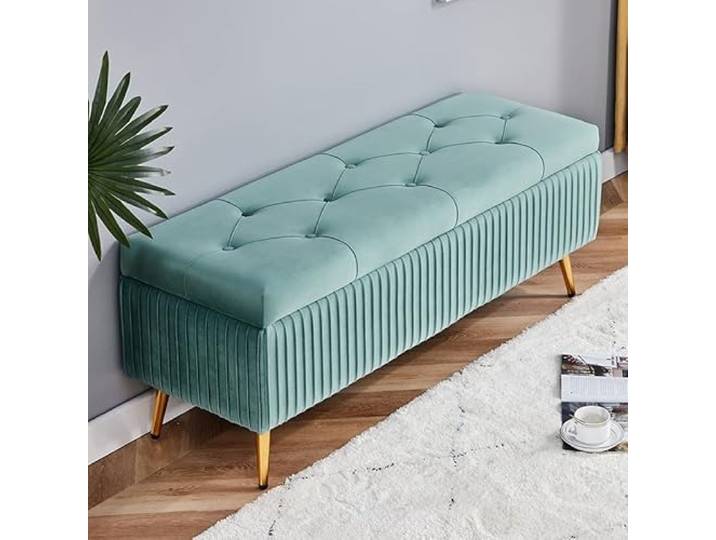 Sitzbank mit Stauraum Samt mit einfacher Montage für Wohnzimmer Truhenbank Flur Garderoben und Schlafzimmer Bettbank (A, 80 * 40 * 45cm)