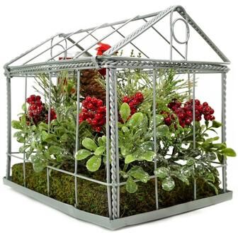 Northlight "9"" Red Cardinal Boxwood and Berry Artificial Christmas Greenhouse Arrangement"