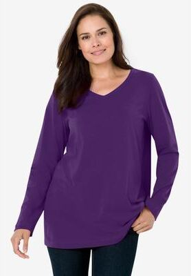 Plus Size Women's Perfect Long-Sleeve V-Neck Tee by Woman Within in Radiant Purple (Size S) Shirt