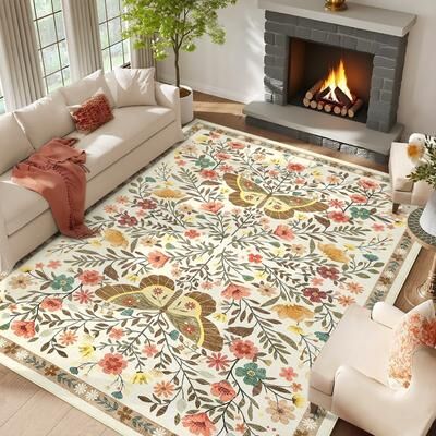 Garvee Butterfly Garden Floral Area Rug