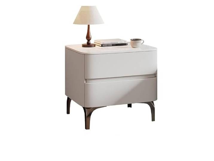 Bett mit Stauraum Minimalistischer Nachttisch, Dekorative Möbel Desktop Weißes Schiefer-Massivholzmaterial, doppelschichtiger Schubladenraum for das Schlafzimmer, komplettes Set