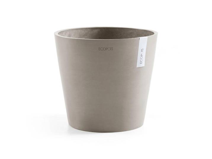 Ecopots Blumentopf mit Wasserreservoir Amsterdam 30/25,9 cm Taupe, Kunststoff, Beton Optik, Rund, 25.9 cm, Dekoration, Blumen & Blumentöpfe, Übertöpfe