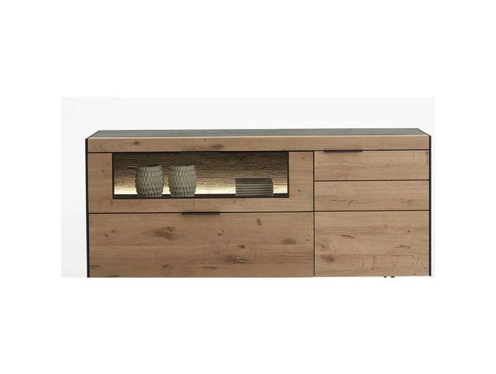 Schöner Wohnen Sideboard, Anthrazit, Eichefarben, Holz, Kerneiche, massiv, 181x79x44 cm, Goldenes M, Holzmöbel, Wohnwände Holz, Wohnwand Serien Holz