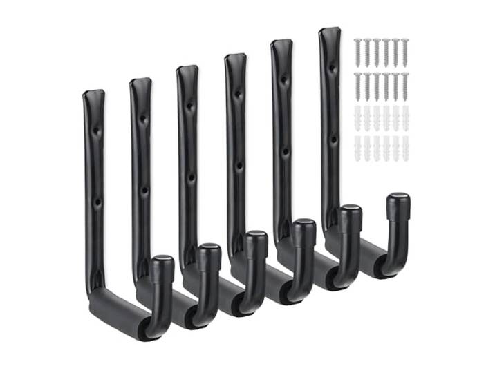 Relaxdays Porte-outils en lot de 6\, charge maximale par crochet : env. 40 kg\, atelier\, cave\, acier et mousse\, noir
