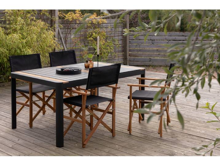 Gartentisch Nuru - Teakholz und Aluminium für Stabilität und Langlebigkeit - Schwarz-Natur - 150x90 - Luxusbetten24