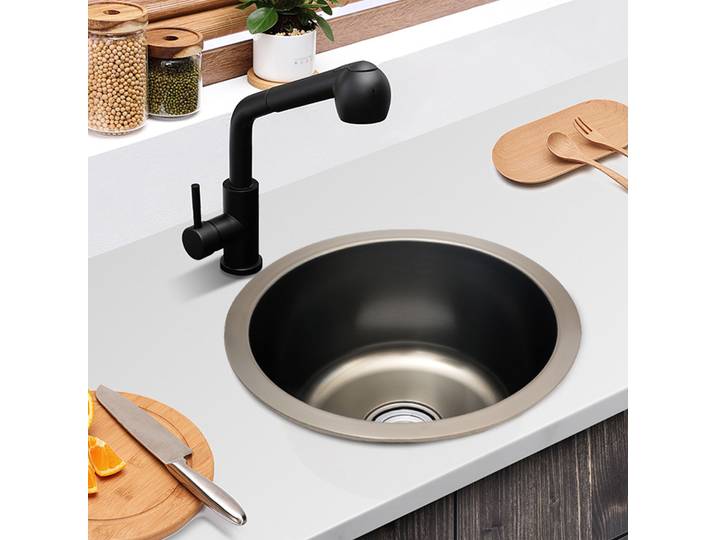 Évier rond gris pour rénovation de cuisine, évier rond simple, petit bassin rond pour salle de bain