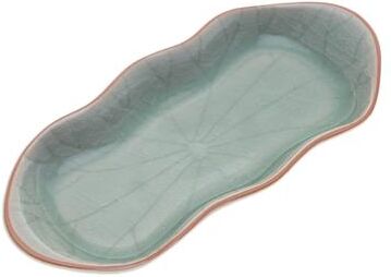 Novica Handmade Thai Lotus Leaf Celadon Ceramic Serving Bowl