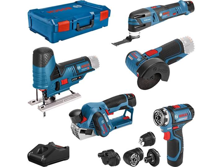 Combo Kit Set mit 5 12V-Werkzeugen: GSR (FC)+GOP+GHO+GWS+GST+3x GBA+GAL+XL-BOXX