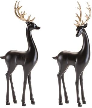 Melrose International Black Deer Figurines with Gold Antlers (Set of 2)