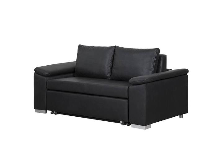 Schlafsofa mit schräger Armlehne Schwarz/Schwarz Kunstleder Monera 190cm Modern