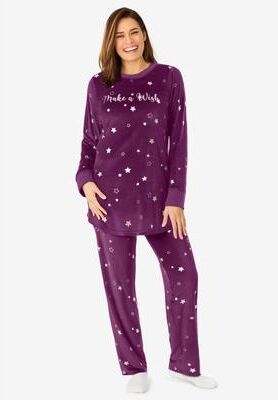 Plus Size Women's Dreams & Co. ® Velour Pajama with FREE Fuzzy Socks by Dreams & Co. in Dark Berry Star (Size 4X)