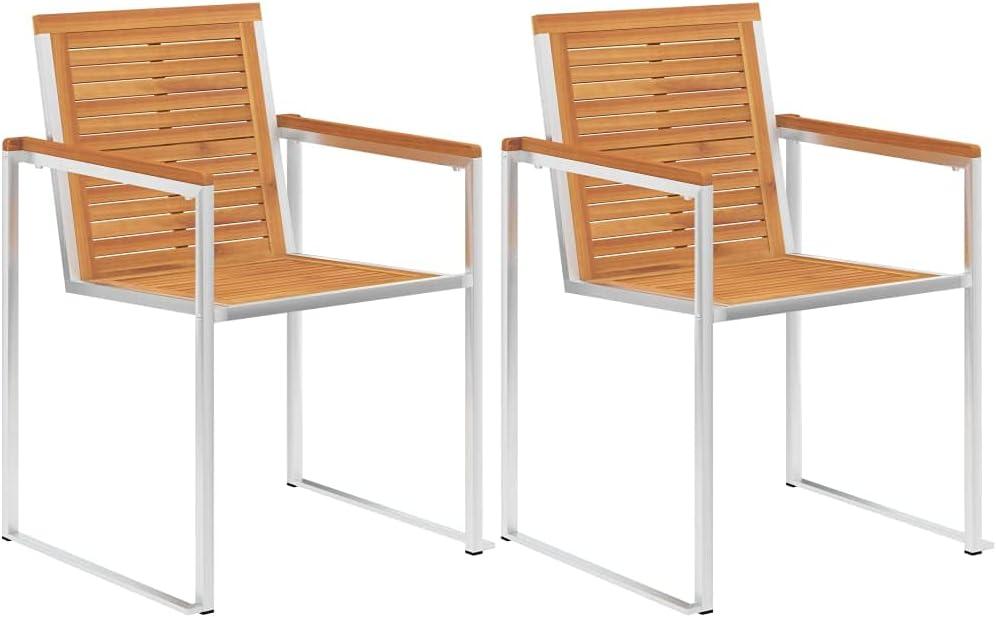 2er-Set Gartenstühle aus ölbeschichtetem Akazienholz mit Kissen und Edelstahl 304, rostbeständig, robust und pflegeleicht für Terrasse oder Garten