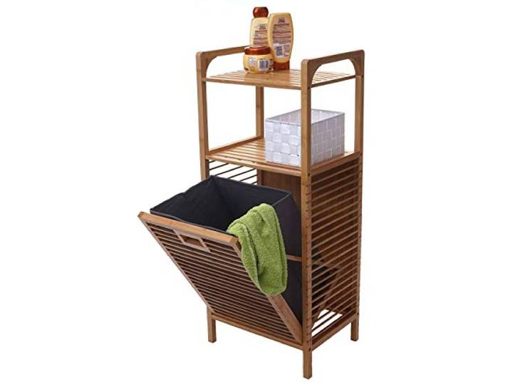 Mendler Regal mit Wäschekorb HWC-B94AM, Wäschesammler Bambus 95x40x30cm 28l Wäschebox, Wäschebehälter, Standregal, Aufbewahrung