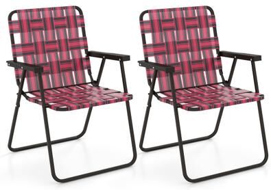 Costway 2 Pieces Folding Beach Chair Camping Lawn Webbing Chair-Red