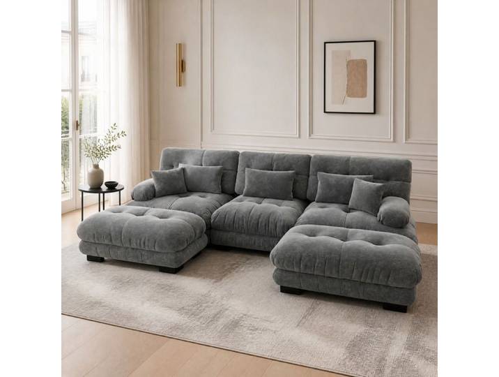 Canapé modulaire panoramique en U convertible avec ottomans mobiles