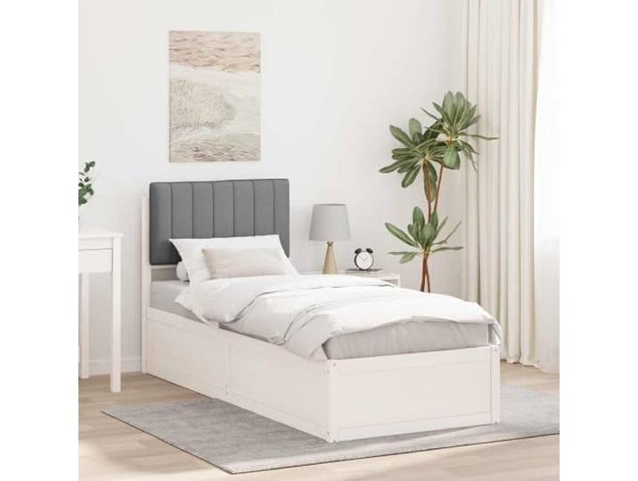 Massivholz Kiefer gepolstertes Kopfteil modernes Design Bettgestell Bettgestell mit gepolstertem Kopfteil Hellgrau 80x200 cm Massivholz Kiefer Einzelbett mit Lattenrost Modernes Polsterbett