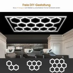 Barberpub Hexagon LED Garage Light, 68970LM 6500K Hexagon LED Beleuchtung für Werkstatt, Friseursalon, 14 Grid