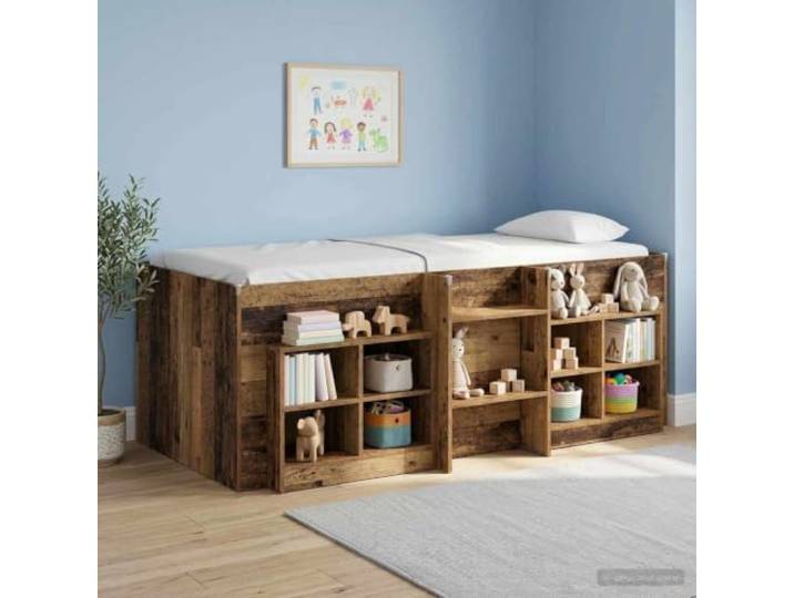 KTHLBRH Hochbett für Kinder, antikes Holz, 100 x 200 cm Stabile Struktur, integrierte Leiter, Unterbettraum, modernes Design