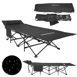 24MOVE® Feldbett Campingbett bis 150 kg In-und Outdoor Camping faltbar mit Seitentasche und Kissen