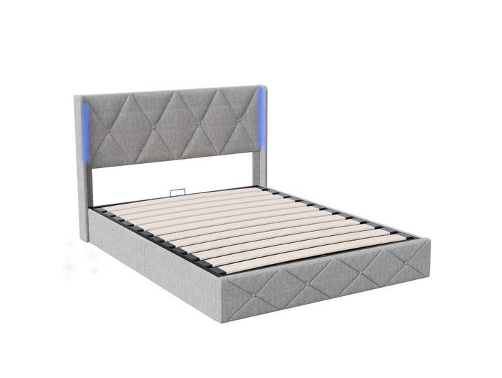 Polsterbett 140x200 cm, Grau, LED-Beleuchtung, Mode, 140x200 cm, Schlafzimmer, Betten, Polsterbetten