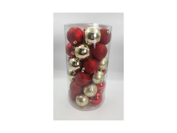 41er Baumkugeln, Rot & Gold Glitter