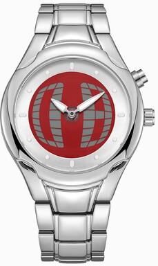 Fashion Sheath Men's Dual Display Watch Retro Futuristic Waterproof Quartz Wristwatch round Silver Red