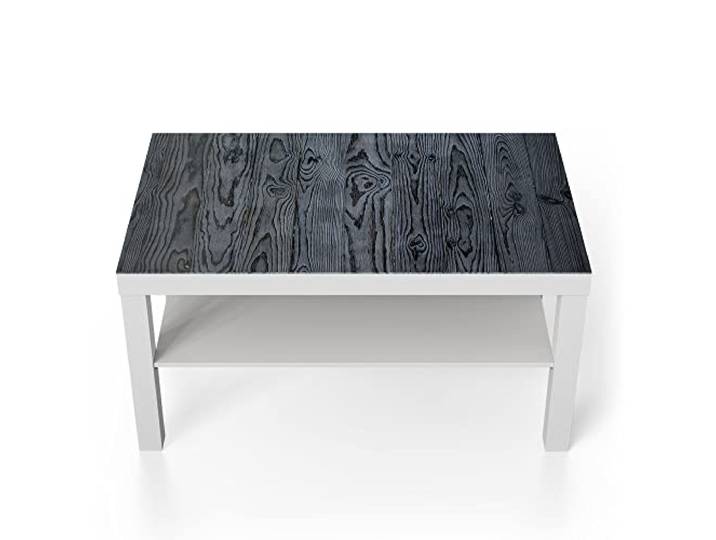 DEQORI Glastisch weiß groß 90x50 cm Motiv Kieferholzmaserung ausgefallener Beistelltisch aus Glas Hochglanz Couchtisch fürs Wohnzimmer moderner Couch Tisch mit Design