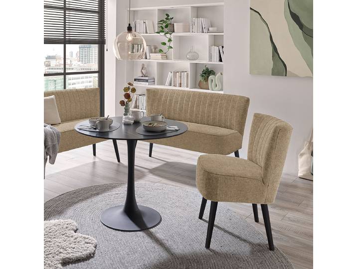 Banc capitonné Willunga 142cm Beige/Marron Tissu chenille Edisa: Taupe Noir