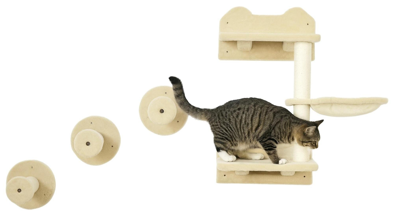 PawHut Klimwand voor katten, 4 delen met krabpaal, beige, B/D/H: 40 x 28 x 73 cm