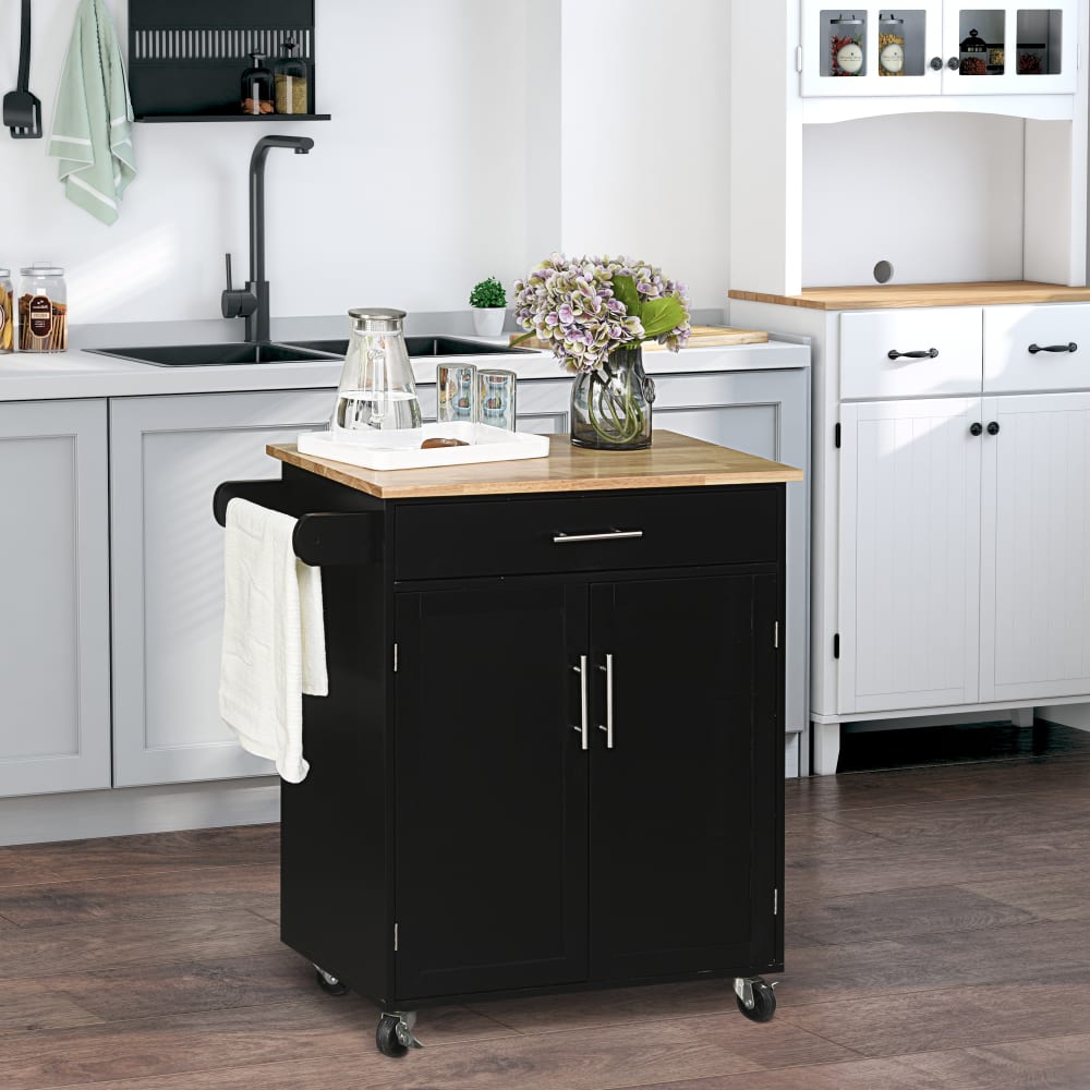Homcom Desserte de cuisine chariot de service noir Noir 83x92x45cm