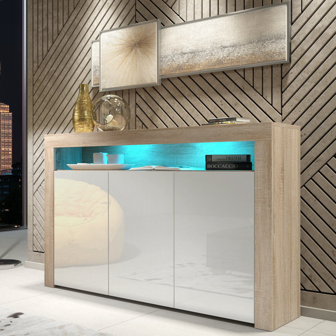 Metro Argyro 393.7cm Sideboard Oak White 233.68cm H X 393.7cm W X 101.6cm D