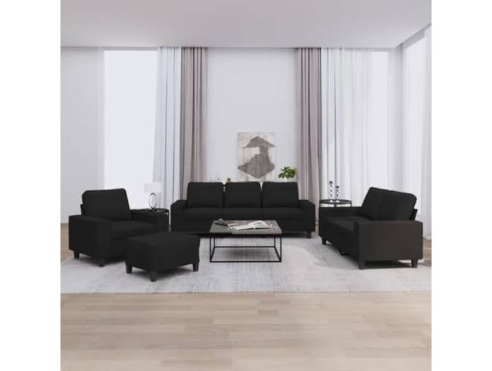 HEFZGDB 4-TLG. Sofagarnitur Schwarz Stoff, strapazierfähige Polsterung und Robustes Metallgestell für langlebige Stabilität, Bequeme Sitzflächen mit atmungsaktiver Bezug,
