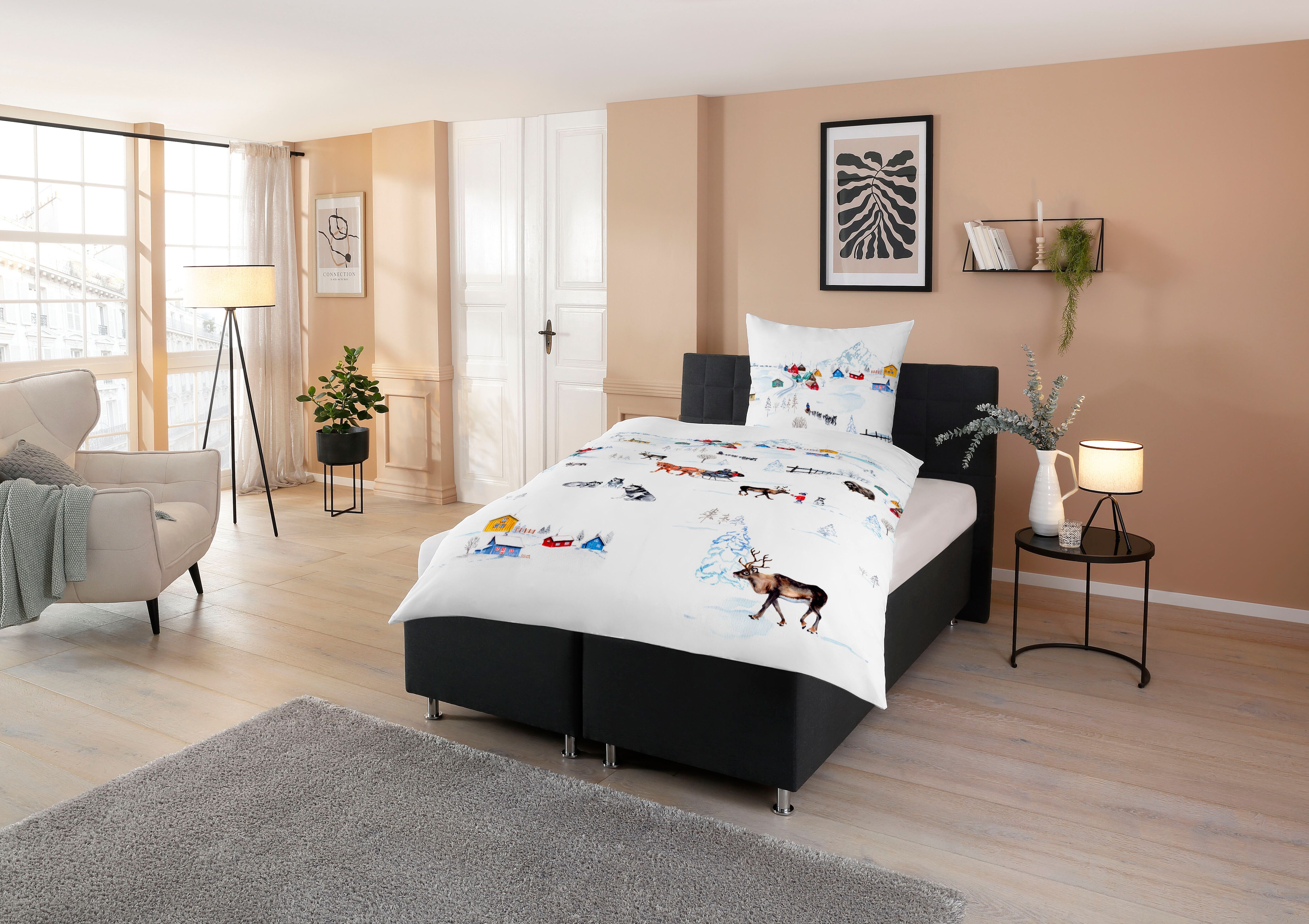 Bettwäsche CASATEX "Scanda", weiss (weiß), B/L: 155cm x 220cm, 1 Stk., 1 Stk., Satin, B/L: 80cm x 80cm, 2 Stk., Satin, Obermaterial: 100% Baumwolle, Bettwäsche, Bettwäsche, skandinavisches Design, zauberhaftes winterliches Design weiß B/L: 155cm x 220cm, 