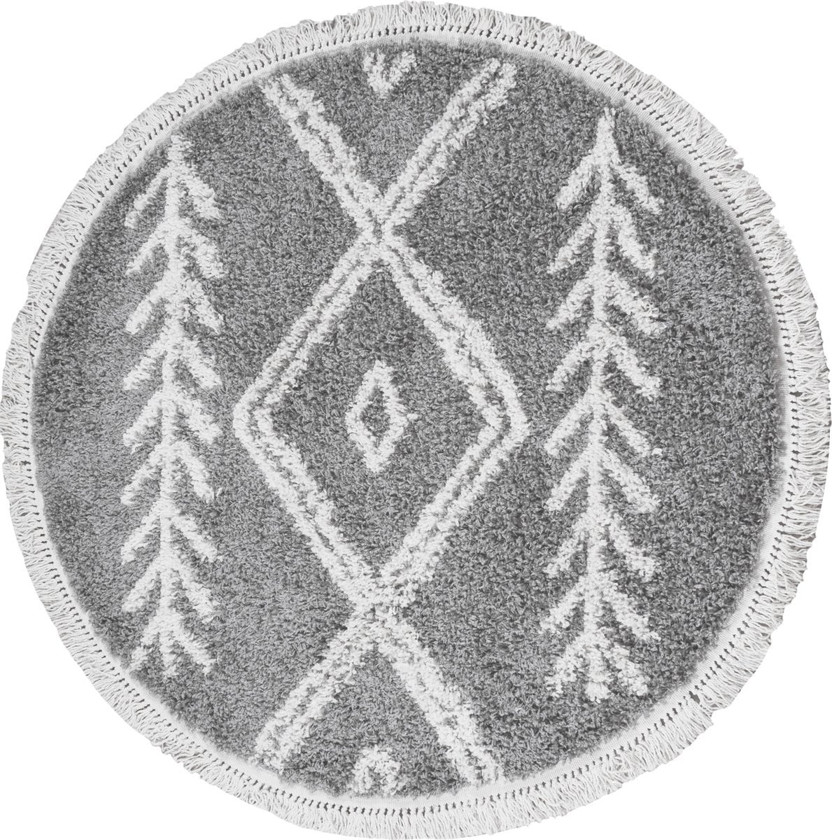 Rond Vloerkleed Rabat Grey ø80 cm - Hoogpolig Berber Bohemian Design