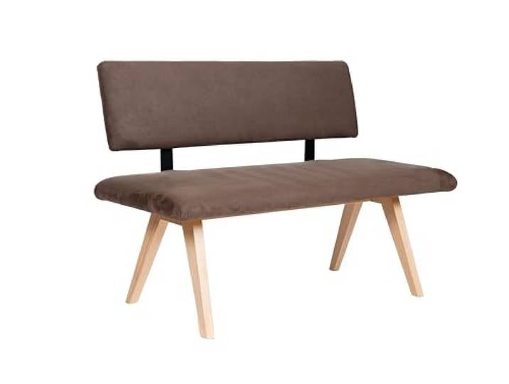 kundler home Sitzbank aus Holz mit Lehne und Polster 125x84x51 cm, Esszimmerbank Massivholz, Eckbank Echtholz für Küche, Büro, Wartezimmer und Rezeption, einfacher Aufbau (Braun)