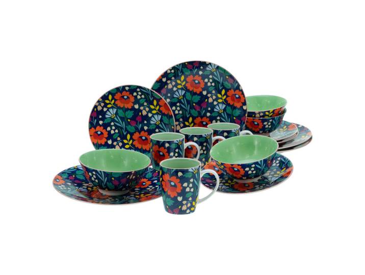 Creatable Kombiservice, Mehrfarbig, Keramik, 16-teilig, Blume, 300 ml, Essen & Trinken, Geschirr, Geschirr-Sets, Kombiservice