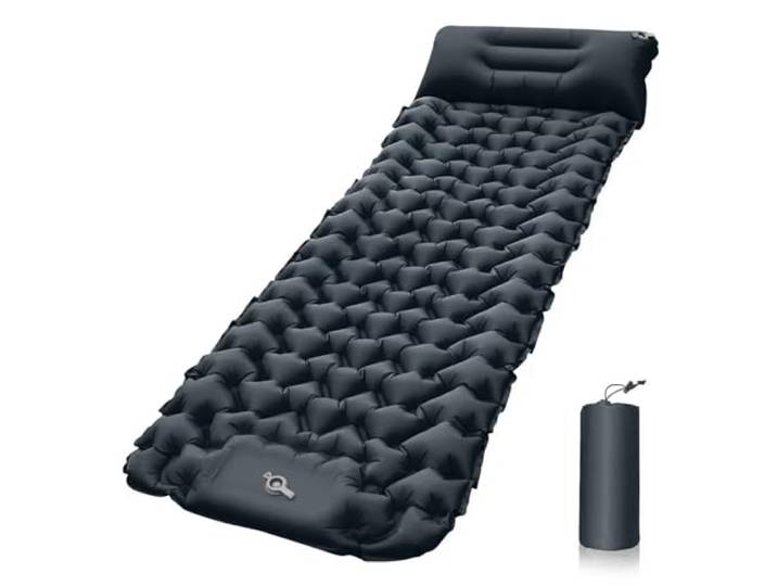 HDRTCBU Outdoor Isomatte Camping aufblasbar Matratze mit Kissen, Reisematte, Klappbett(Black)