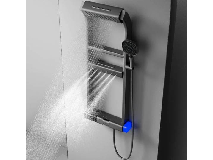 Système de douche multifonction de luxe mural thermostatique avec affichage numérique et cascade, colonne de douche complète