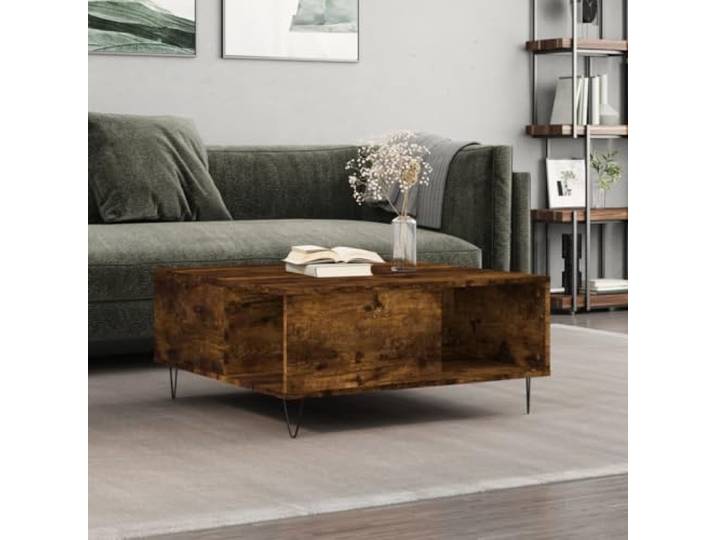 HEFZGDB Couchtisch Räuchereiche 80x80x36,5 cm Holzwerkstoff mit Metallbeinen und robuster Tischplatte, Beistelltisch mit reichlich Stauraum für Wohnzimmer, langlebiges Material
